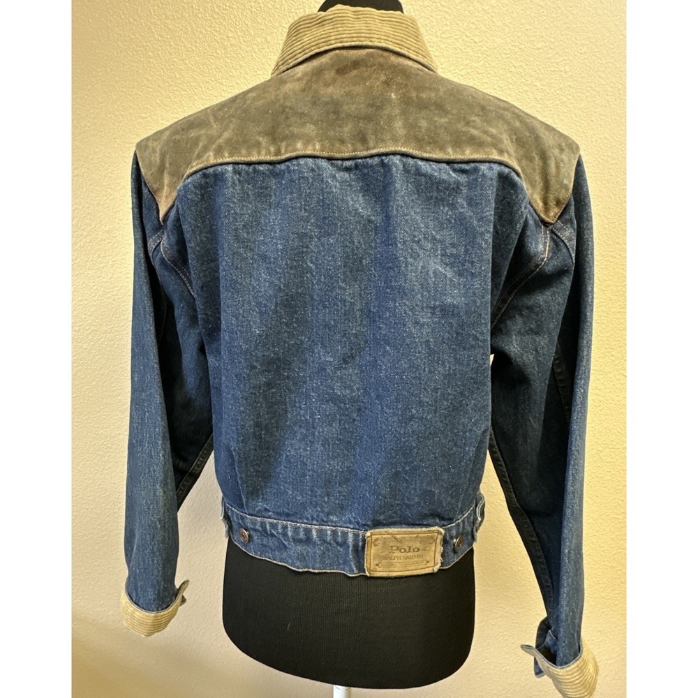 Vtg Ralph‎ Lauren Dungarees Denim Jacket M Cropped Corduroy Leather Accents - Picture 3 of 12
